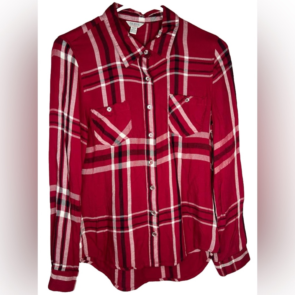 GUESS Plaid Button Up Long Sleeve Button Pockets at‎ Chest Shirt Viscose Size XS